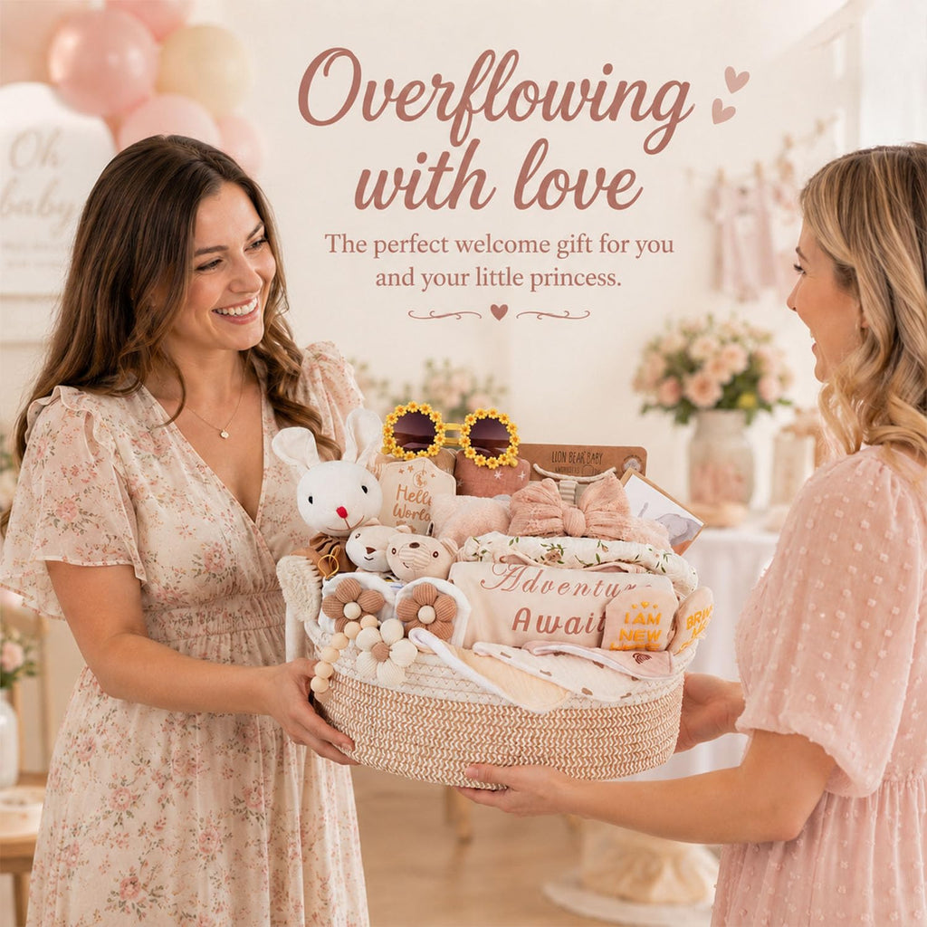 Ultimate Baby Girl Gift Basket, Aesthetic Boho Chic Newborn Essentials, Premium All-in-One Baby Shower Gifts