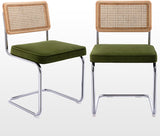 Zesthouse Natural Rattan Dining Chairs Set of 2, Olive Green Modern Kitchen Chairs with Solid Wood Back & Chrome Base