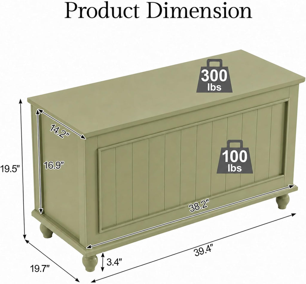 Vintage End of Bed Storage Bench, 39.4'' Wooden Chest with Flip Top, Green | Toy Storage Chest, Bedroom Trunk, 37.6
