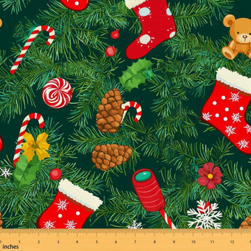 Xmas Fabric By The Yard, Christmas Tree Upholstery Fabric, Snowflake Bell