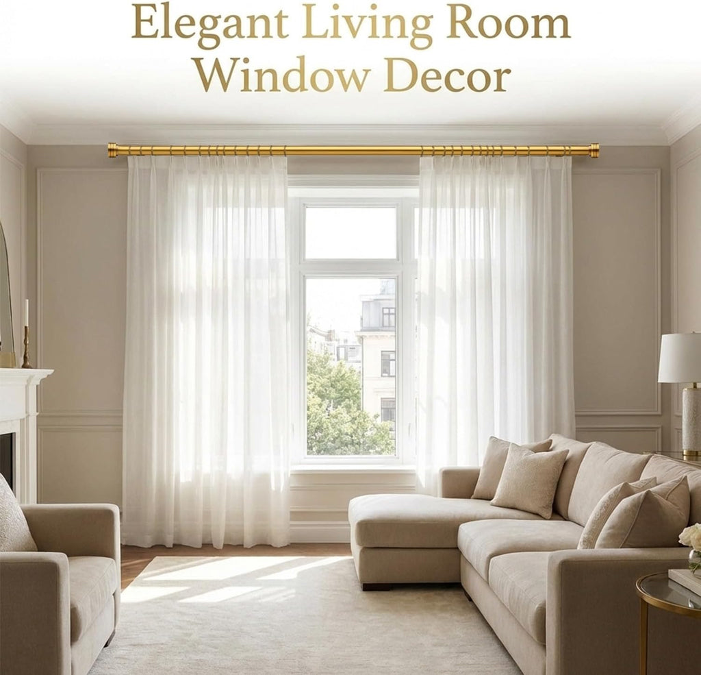 Brass Curtain Rods for Windows 18-88 Inch,Adjustable Length | 1 Inch Diameter Heavy Duty Curtain Rod /Door