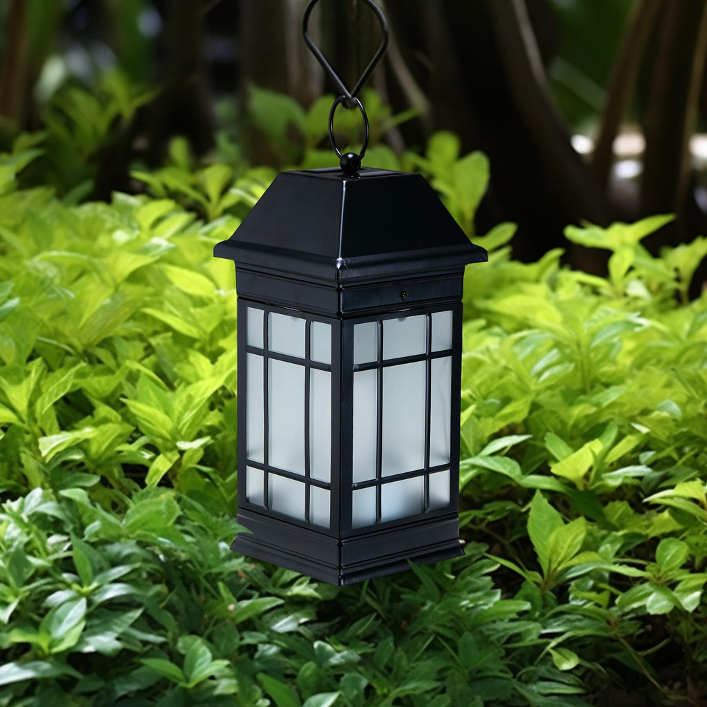 15.5" Solar Lantern Outdoor Waterproof, Glass Flickering Flame Solar Lanterns, Hanging Metal Lantern Decorative Front