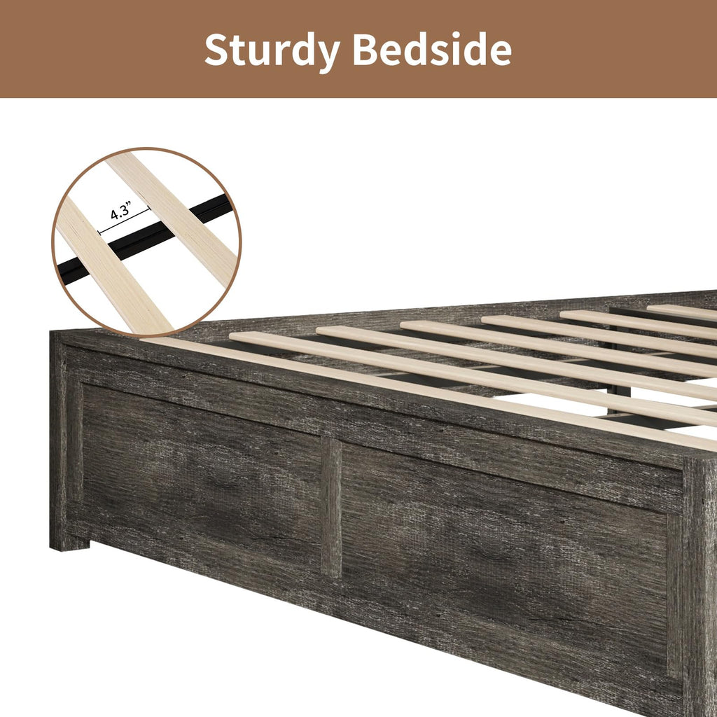 Farmhouse Wooden Bed Frame with 49.2" Headboard, Grey