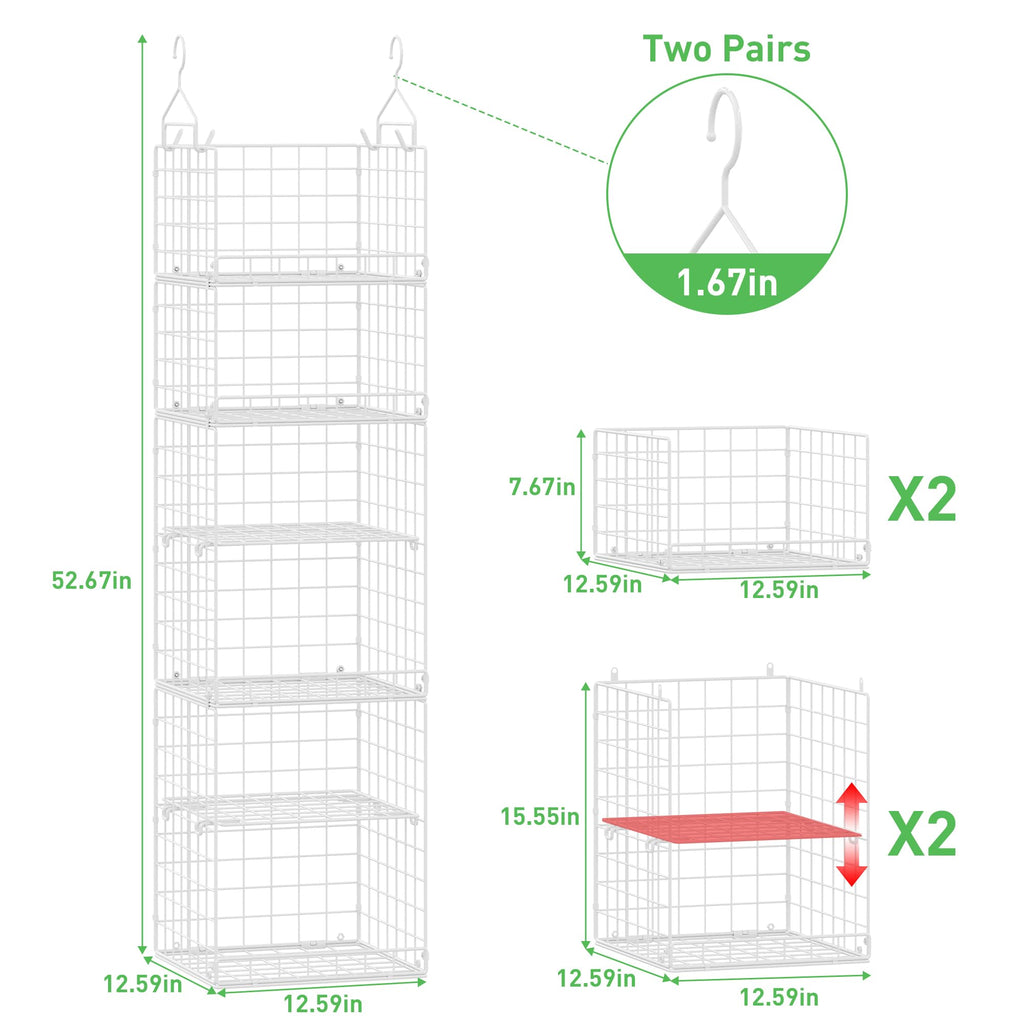 4-in-1 Hanging Closet Organizers and Storage, 4 Hooks 2 Adjustable Dividers