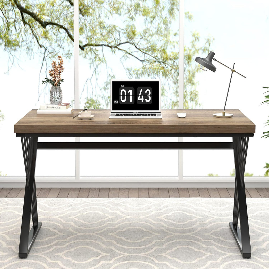Computer Desk, Modern Home Office Desk, Industrial Wood and Metal Study Writing Work PC Table Living Room, Rustic Oak