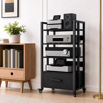 4-Tier Audio Rack with Wheels, AV Media Stand