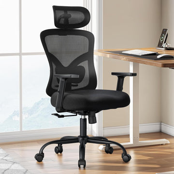 Ergonomic Office Chair Ergonomic Gaming Chair with Lumbar Support, 2D Headrest, Adjustable Armrests, Contoured Seat