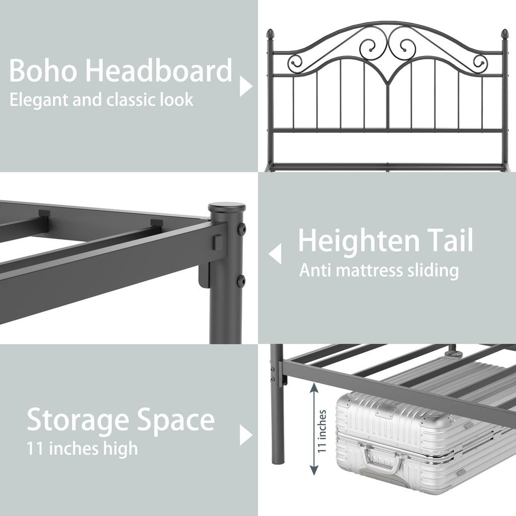 Metal Bed Frame with Vintage Headboard Platform Bed