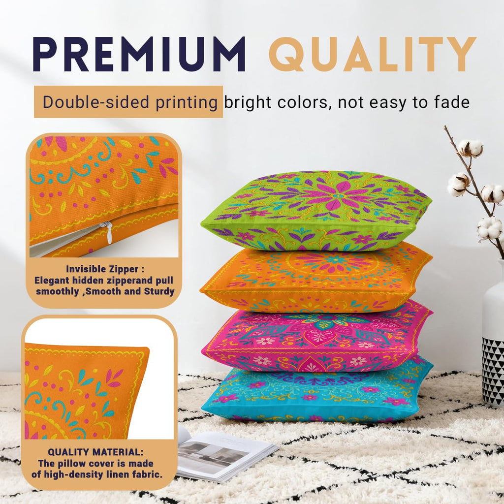 Boho Mandala Pillow Covers 18 x 18 Inches Set of 4 Colorful Floral Mexican Geometric Pillowcase Decoration Cushion