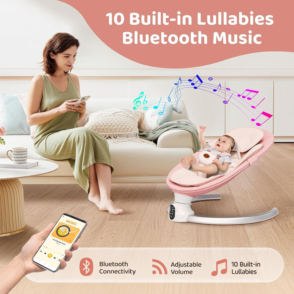 Swing for Infants - Electric Baby Rocker with Exclusive App Function, Upgraded 5 Point Harness, Bluetooth Support, 10