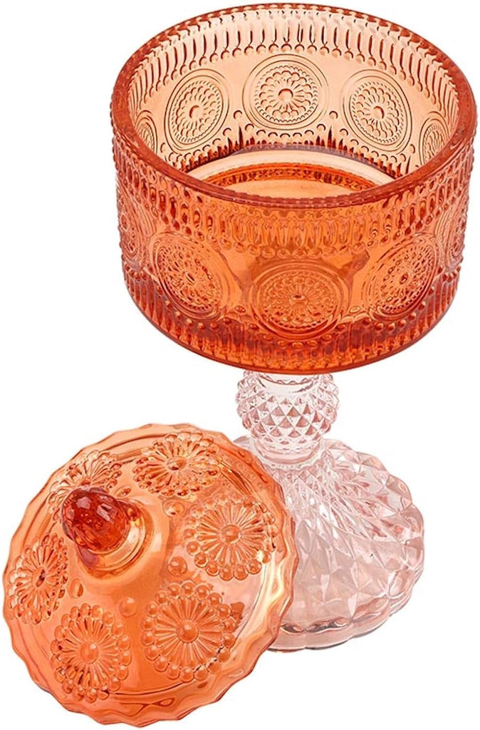 Crystal Raised Pedestal Apothecary Jar, 8" Tall, Amber