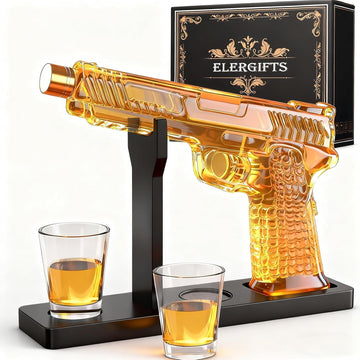 Gifts for Men Dad, 10.5oz/300ML 【Handcrafted】Gun Whiskey Decanter Set with Shot Glass, Unique Birthday Gifts for Men - Set of 4