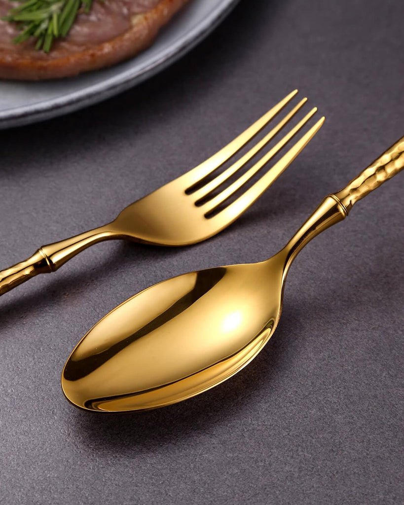 20-Piece Hammered Gold Silverware Set,18/10 Stainless Steel Forging Heavy Duty Cutlery Set for 4, Luxury Unique