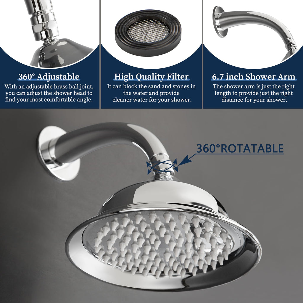Rainfall Shower Head Set Wall Mount Shower System Vintage Shower Fixtures Set 8 Inch Overhead Shower Kit 2 Function