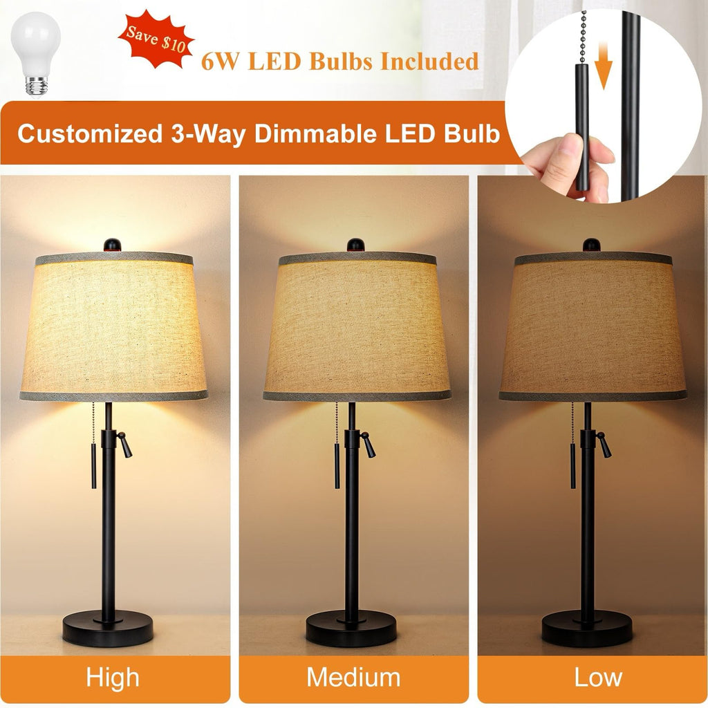 Black Single Table Lamp Bedroom 22 to 30" Adjustable Height