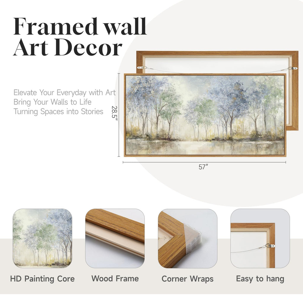 Framed Abstract Neutral Forest Landscape Wall Art, 60x30 In