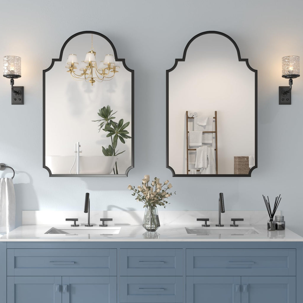 Black Decorative Medicine Cabinet Mirror, 20"x32" Recessed or Surface Mount Metal Irregular Medicine Cabinet