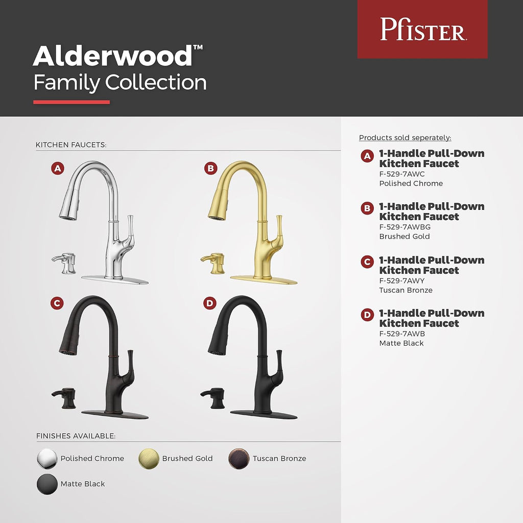 Alderwood Kitchen Faucet with Pull Down Sprayer and Soap Dispenser Single Handle High Arc Spout NSF Certified Tuscan