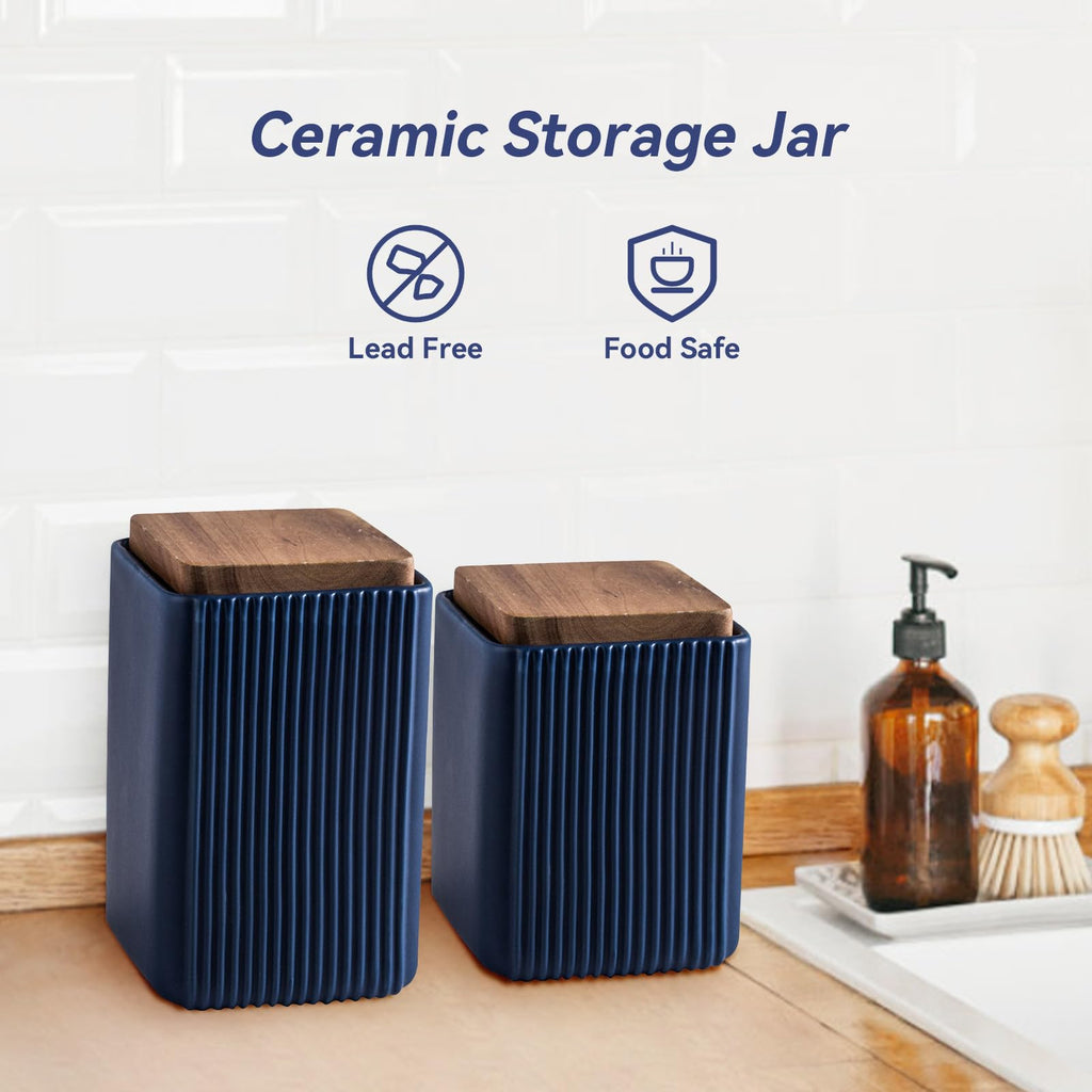 Ceramic Storage Jars Modern Airtight Coffee Canisters With Lid (Blue, Large size, 17cm*10cm)