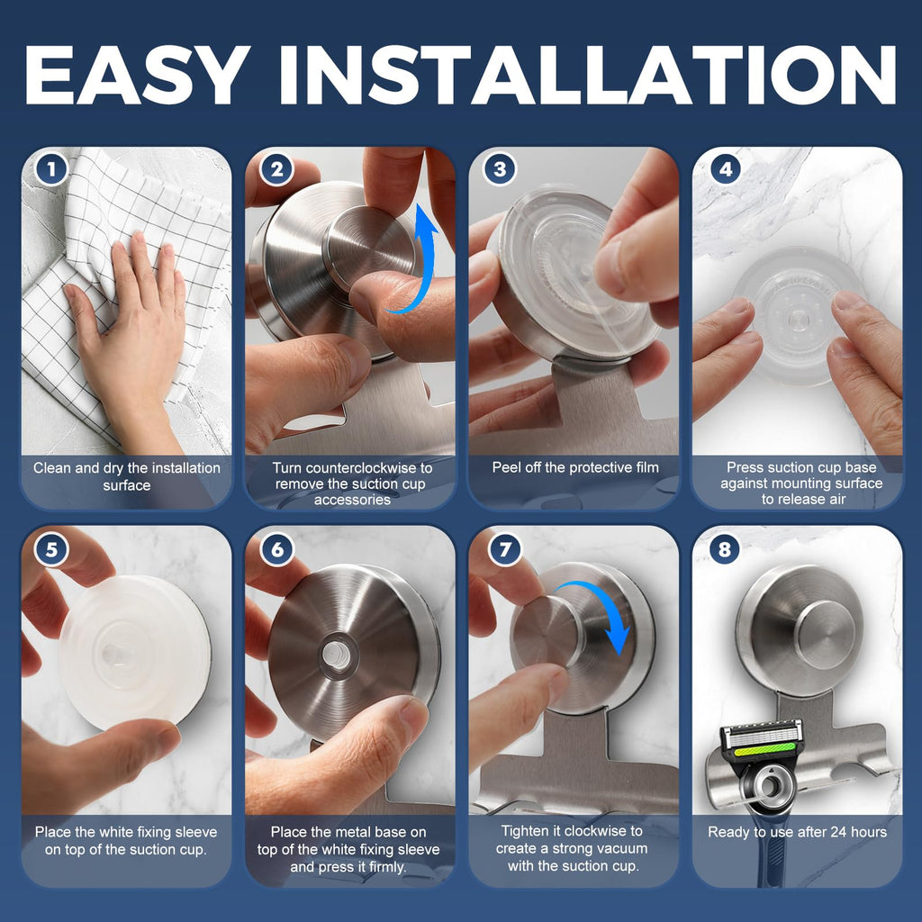 Suction Cup Razor Holder for Shower, Heavy-Duty 7KG Suction Hooks for Razor, Towel, Loofah, Removable Damage-Free Metal
