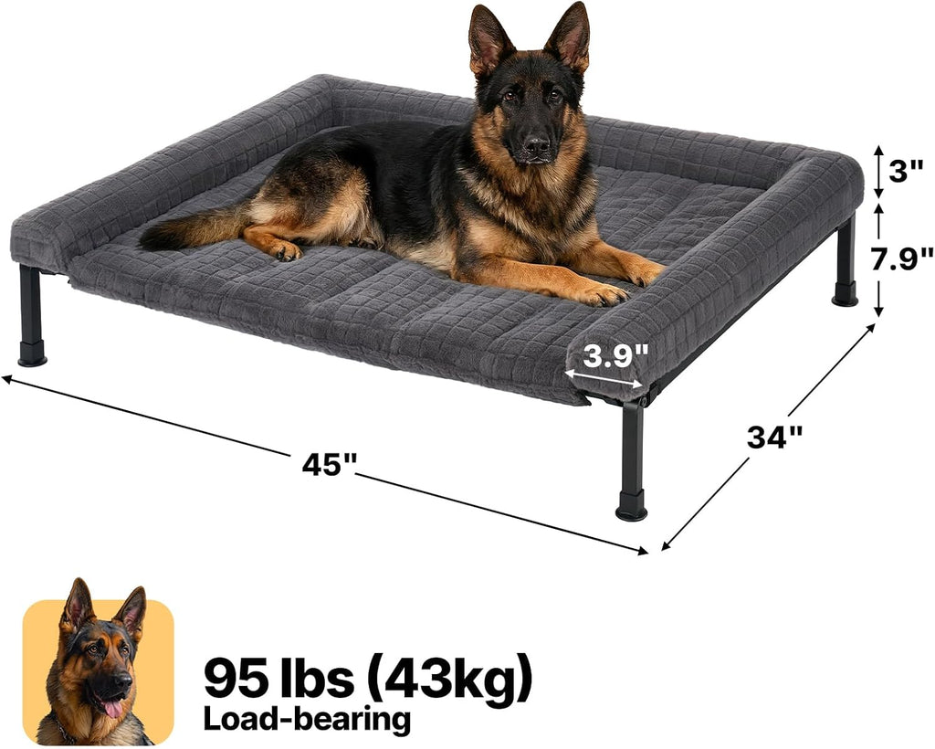 Elevated Dog Bed with Fluffy Plush Bolster Cushion, Dog Couch Bed