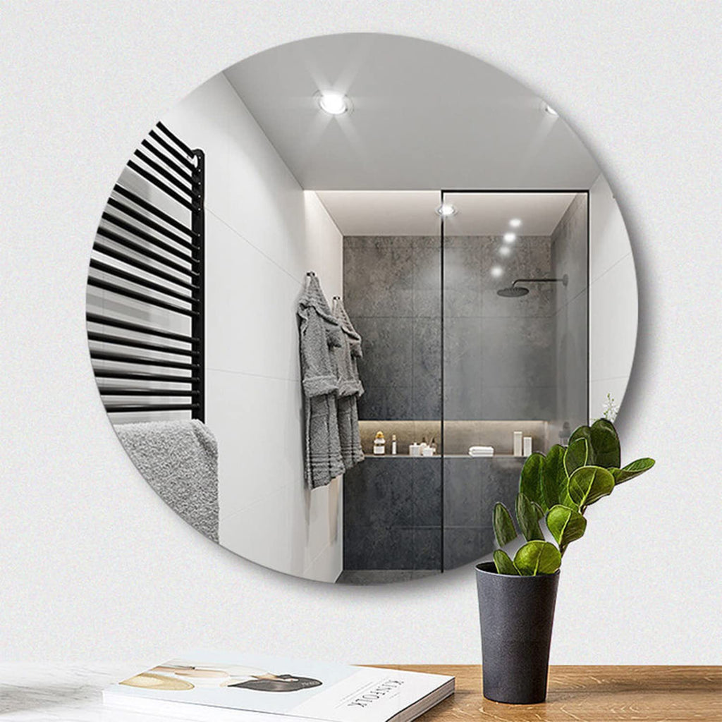 16'' Round Glass Mirror for Wall Decor, Frameless Circle Wall Mirror