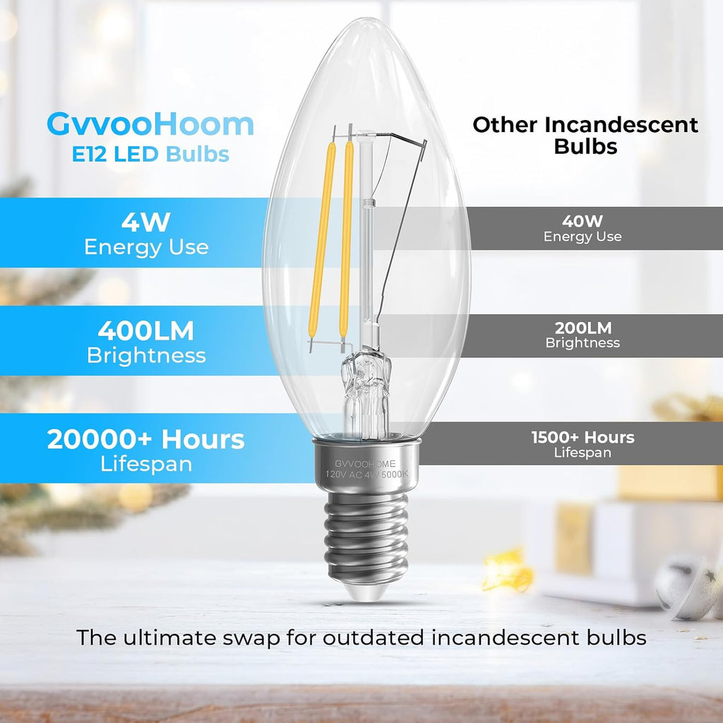 E12 Candelabra Bulb, 5000K Daylight LED Chandelier Light Bulbs