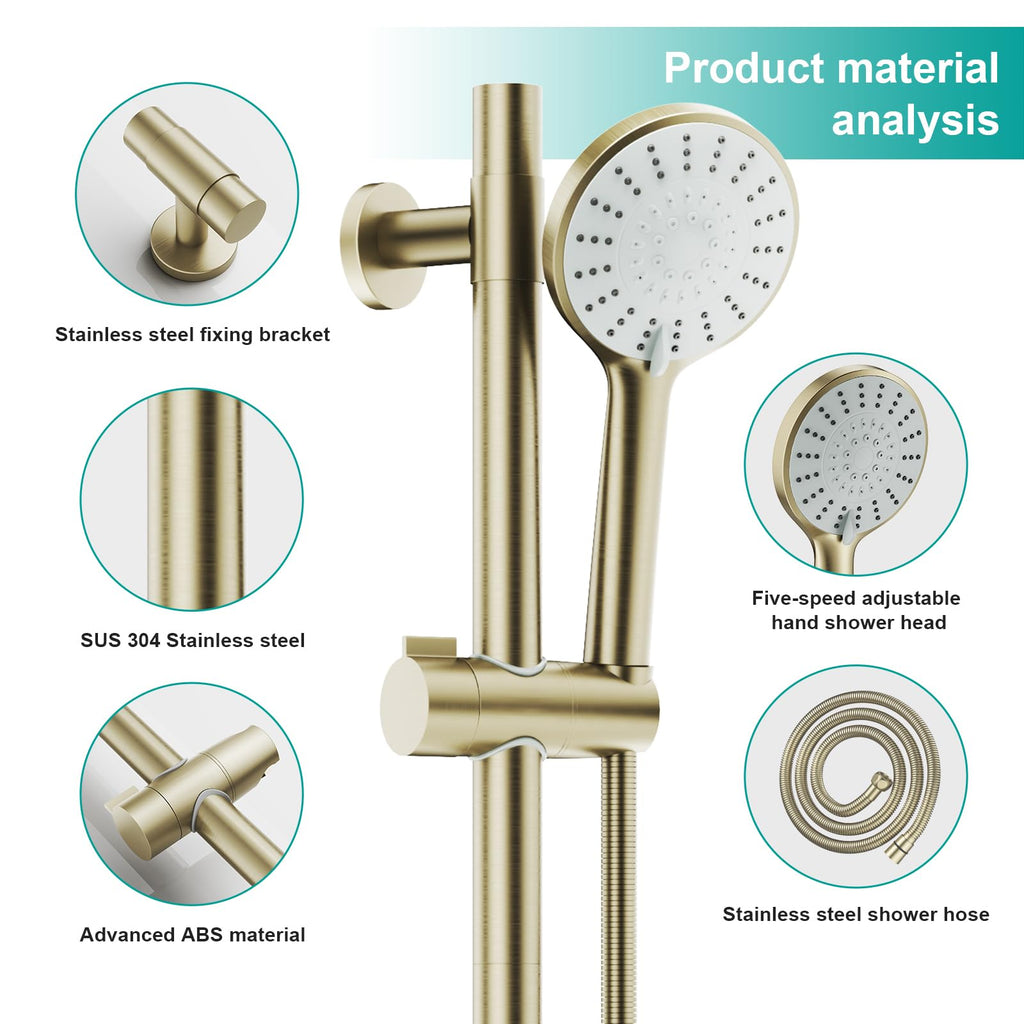 Shower Slide Bar Handheld Shower Head with Hose, 5-Function Hand Shower with Wall Mount, shower slide bar, adjustable