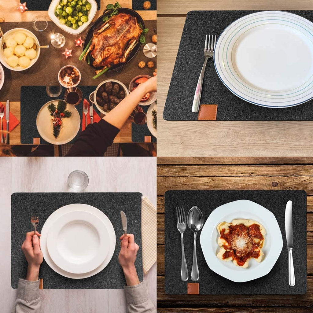 Placemats, Washable Heat-Resistant Felt Placemats, Set of 18 (6 Place Mats, 6 Coasters and 6 Knife Bags), Stain