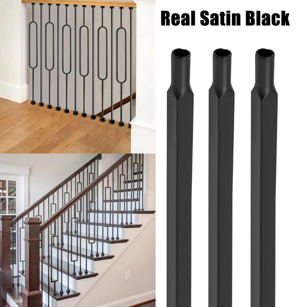 15 Pcs Iron Balusters for Staircase, 1/2" x 44" Wrought Iron Baluster, Square Metal Balusters Hollow Straight Iron