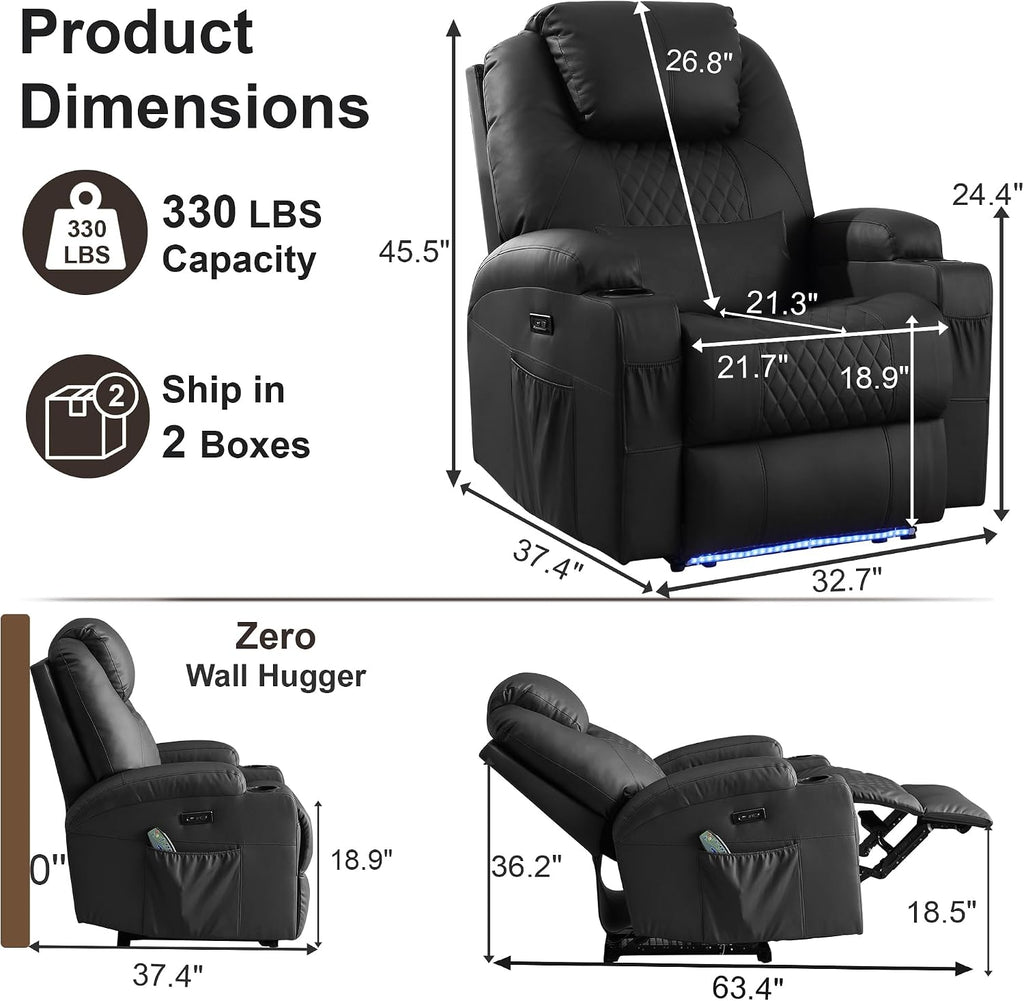 Power Recliner Chair with Vibration Massage & Heat for Adults