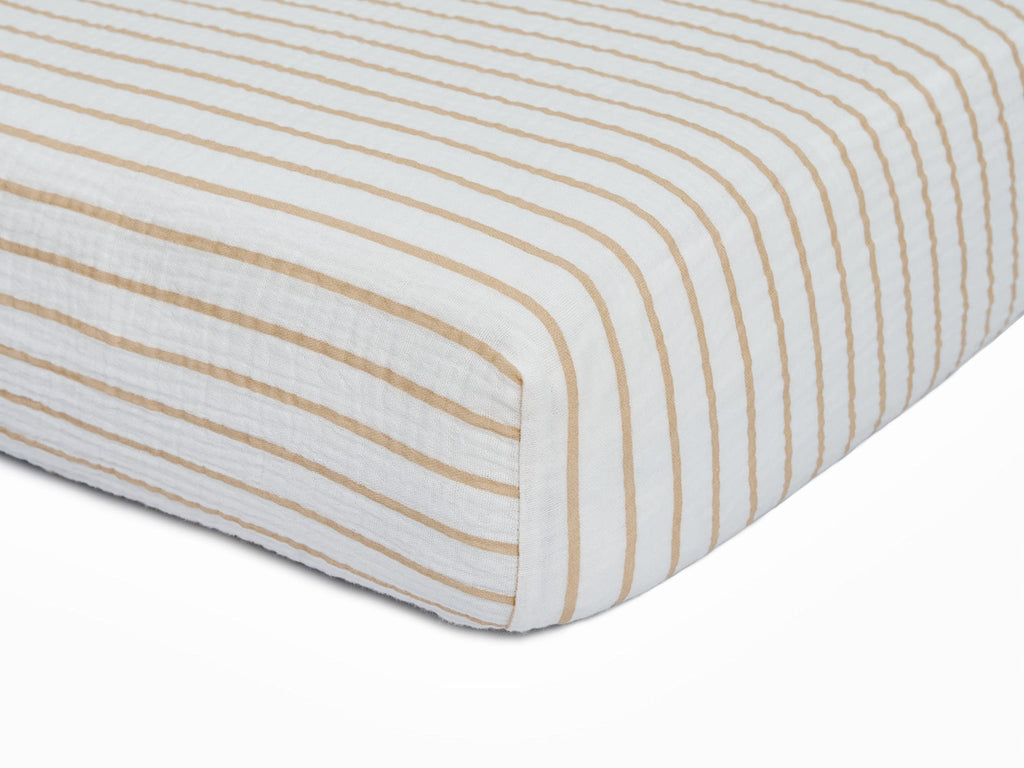 Muslin Fitted Crib Sheet, 100% Cotton, 28"x52", Neutral Stripe