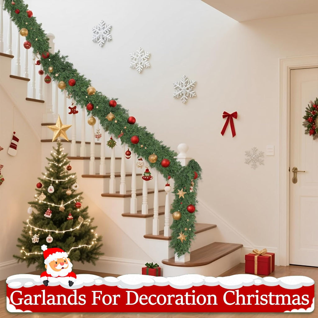 16 Ft Christmas Garland Soft Bendable Realistic Artificial Cedar Pine Green Xmas Mantle Garland for Staircase
