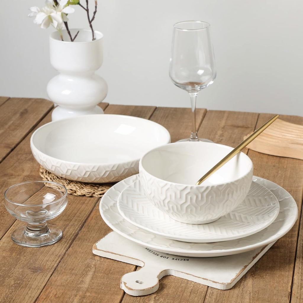Ceramic Dinnerware Set, White, 24 Pieces for 6