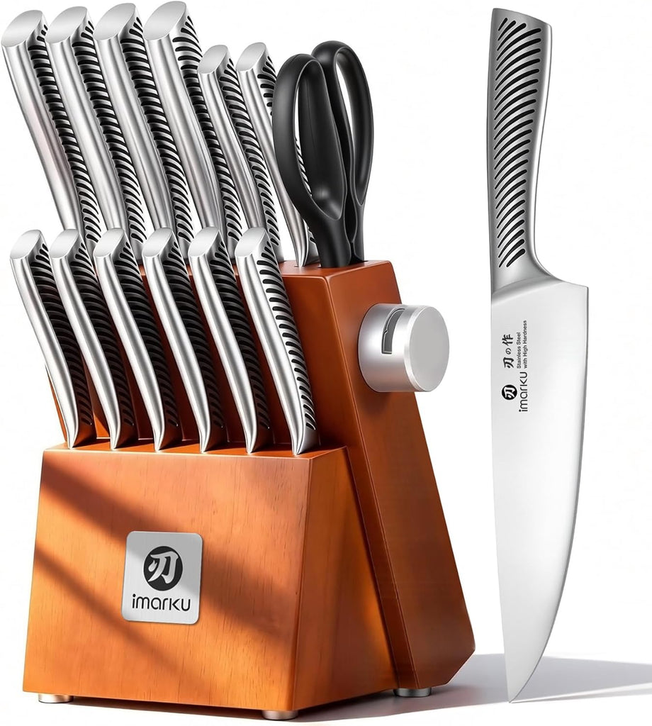 14-Piece Japanese Gyutou Stainless Steel Kitchen Knife Set | 15° Precision Edge | 56±2 HRC Hardness | Full-Tang Build
