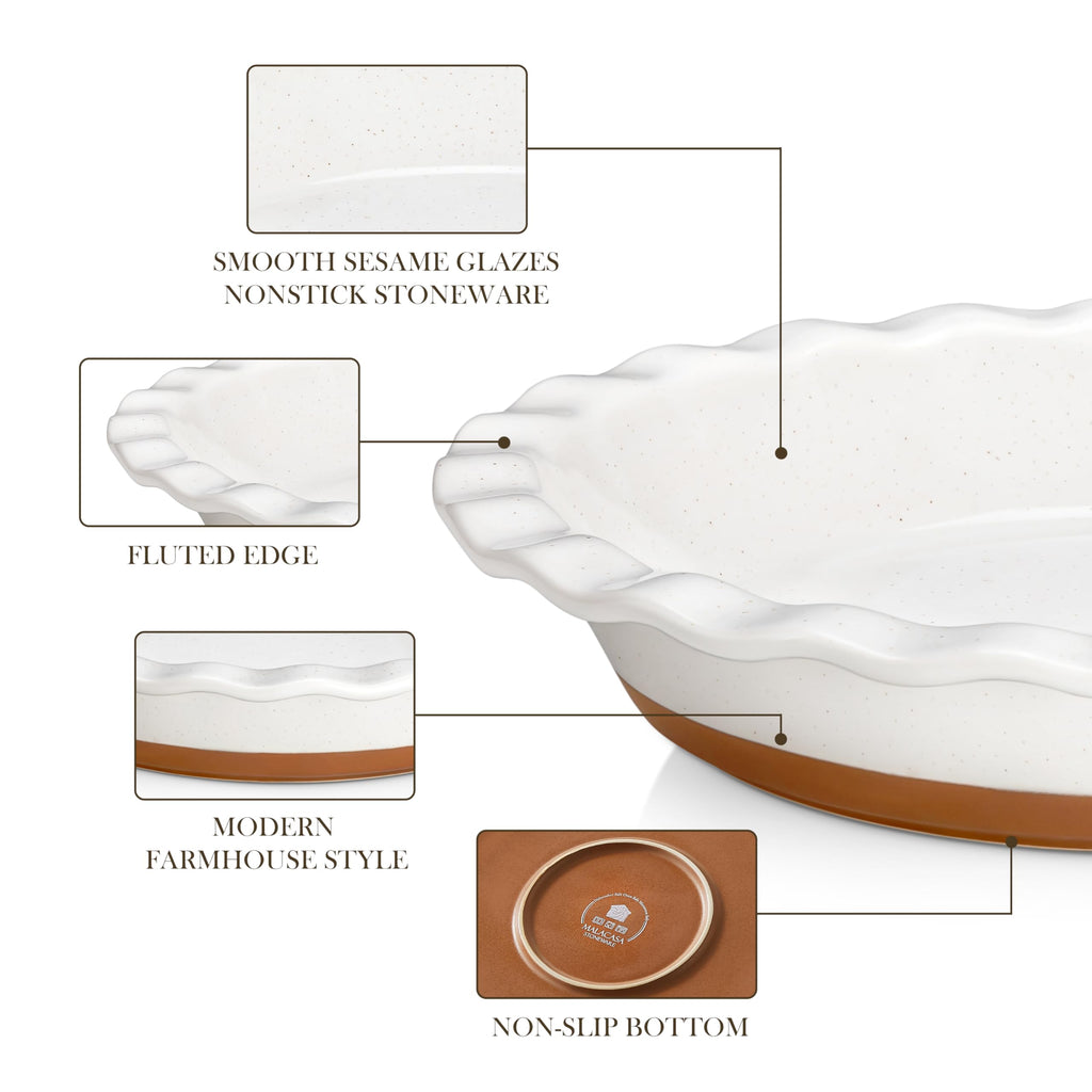 Ceramic Pie Pan Set of 2-9 inch Pie Plate, Quiche Baking Dish