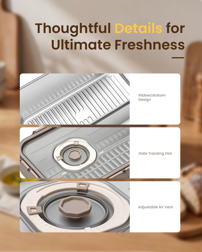 Airtight Stainless Steel, Large Bread Storage Container, 1 Pack
