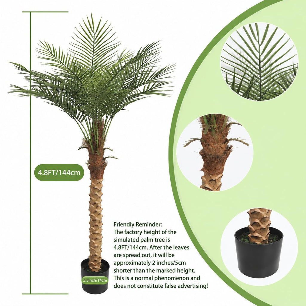 2-Pack 4.8ft Tall Artificial Palm Trees for Outdoors - Large Phoenix Palm, UV-Resistant, Large Fake Sago Palm Trees