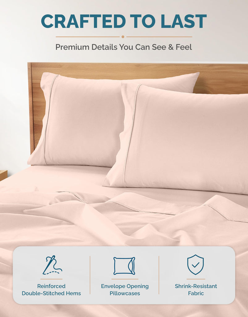 100% Cotton Twin Size Sheets Set - 4 Piece Crisp Percale Twin Size Cooling Sheets, Lightweight for Summer, with 15"