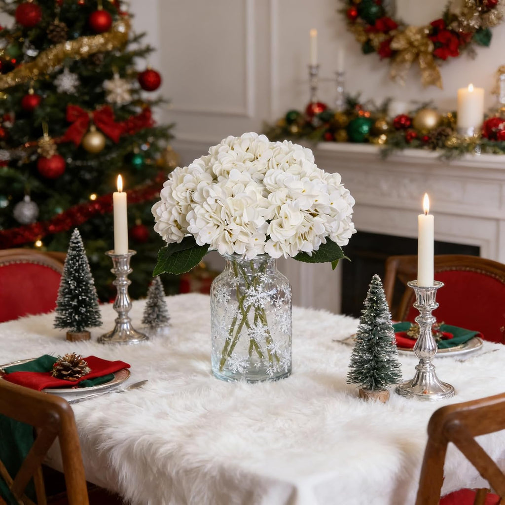 White Hydrangea Artificial Flowers Silk Fake Hydrangeas - Set of 6
