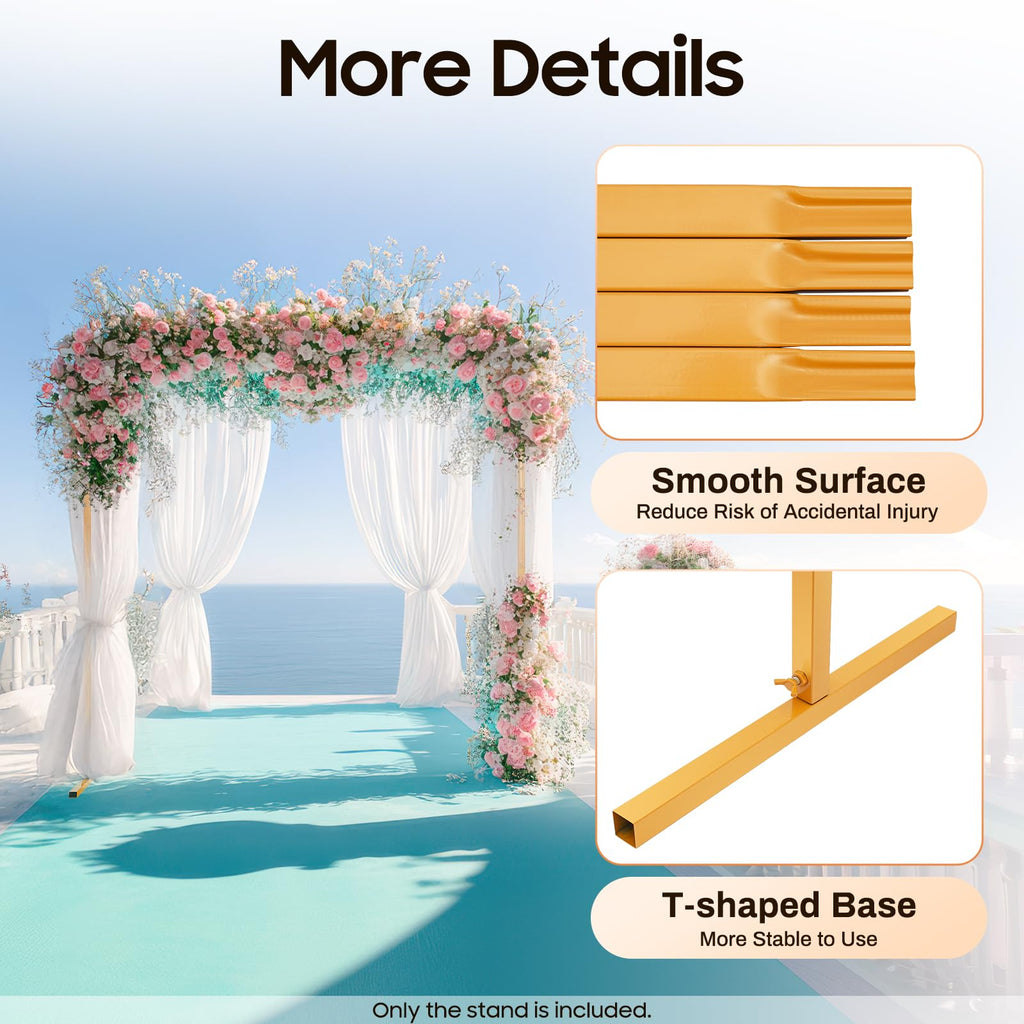 6.6x4.9 FT Backdrop Stand Heavy Duty with Base, Gold Wedding Backdrop Stand Pipe Kit Square Metal Balloon Arch Stand