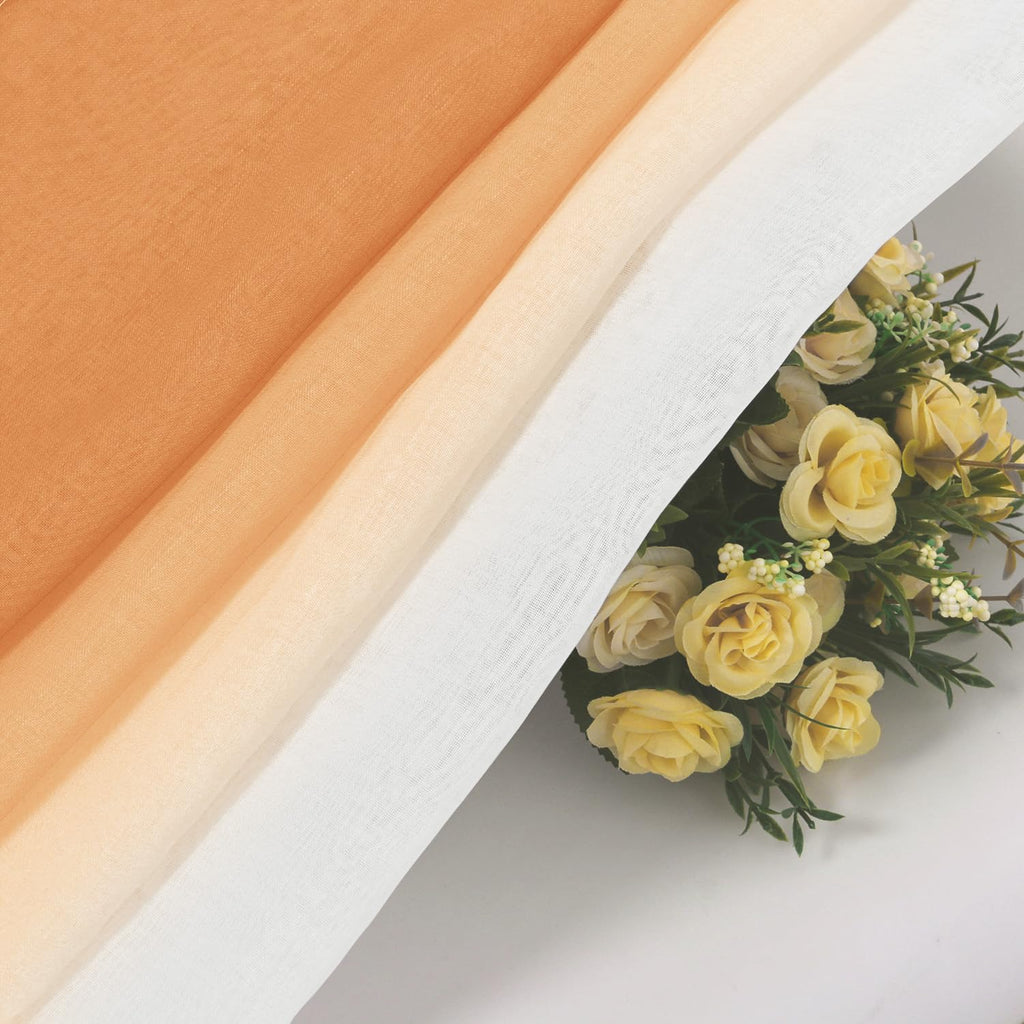 Faux Linen Ombre Sheer Curtains - Autumn Short Curtains Gradient Semi Voile Curtains, Set of 2 Grommet Top Window