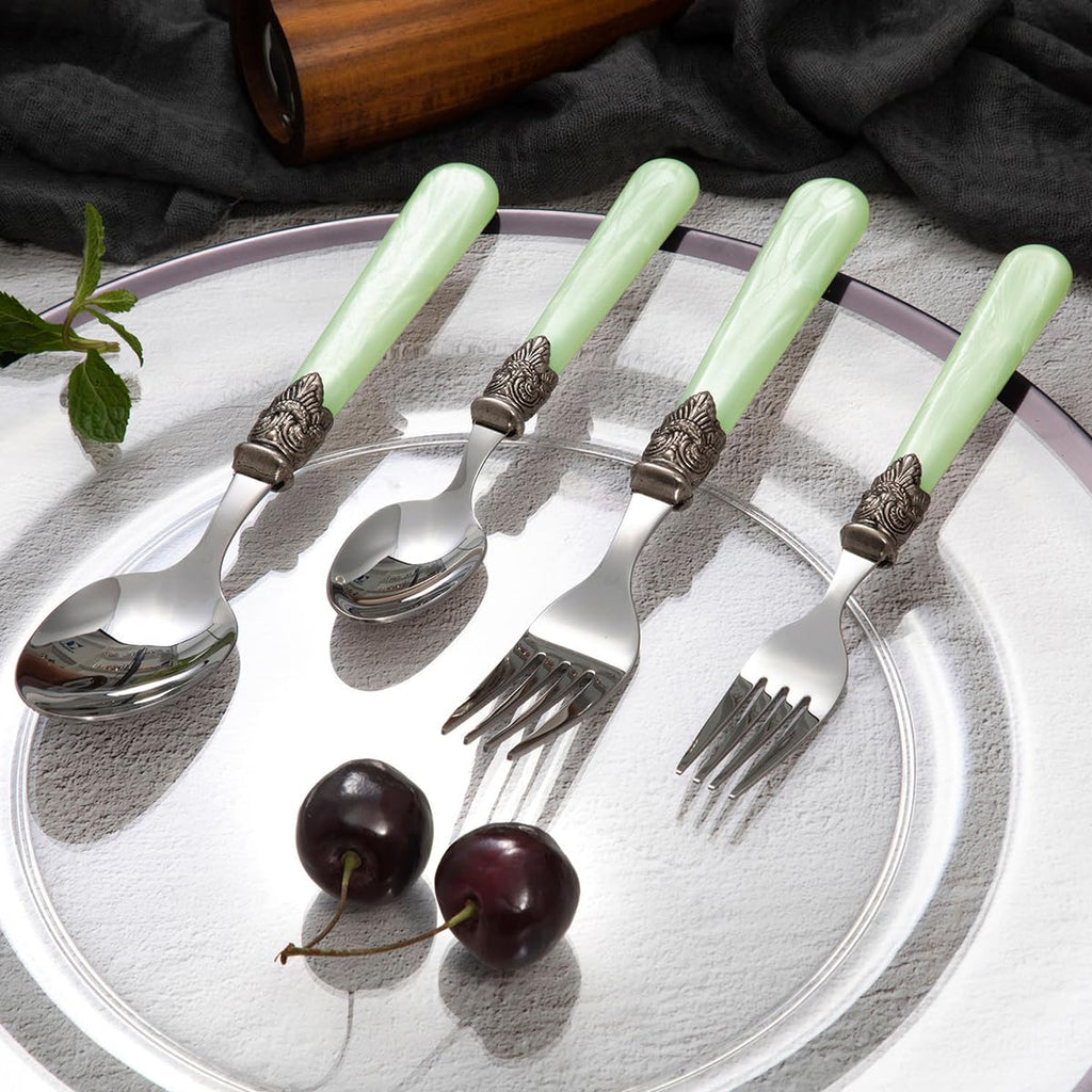 20 pieces Stainless Steel Flatware Sets With White Hanld,Dishware Safe (20, Green)