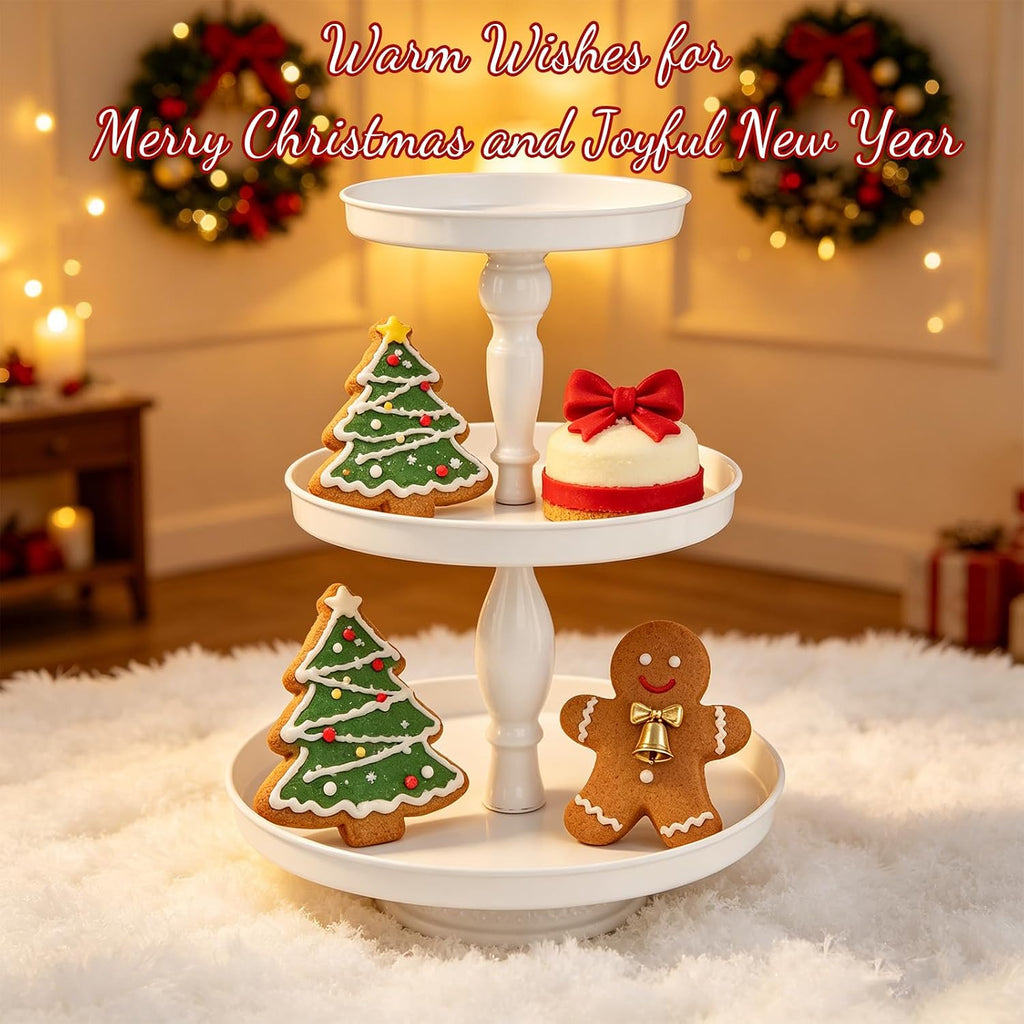Tier Cupcake Stand Holder, White Metal Round Tiered Tray, 8/10/12 Inch Dessert Cake Tower Display Serving - Set of 2