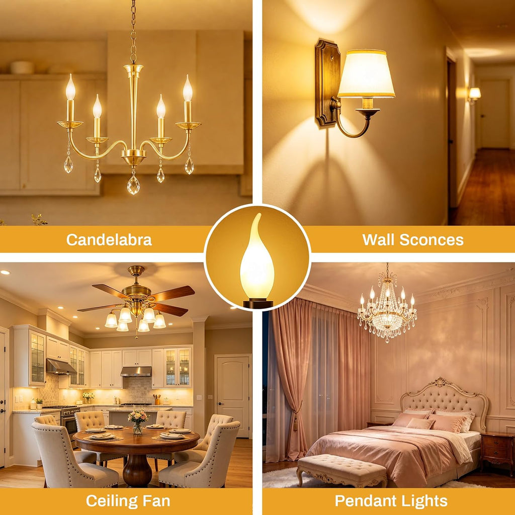 E12 LED Frosted Candelabra Light Bulbs, 40 Watt Equivalent 6 Pack