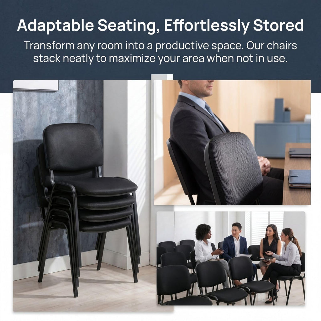 Stackable Office Guest Chairs, Reception Waiting Room Chairs with Padded Seat & Back, Armless No Wheels Conference