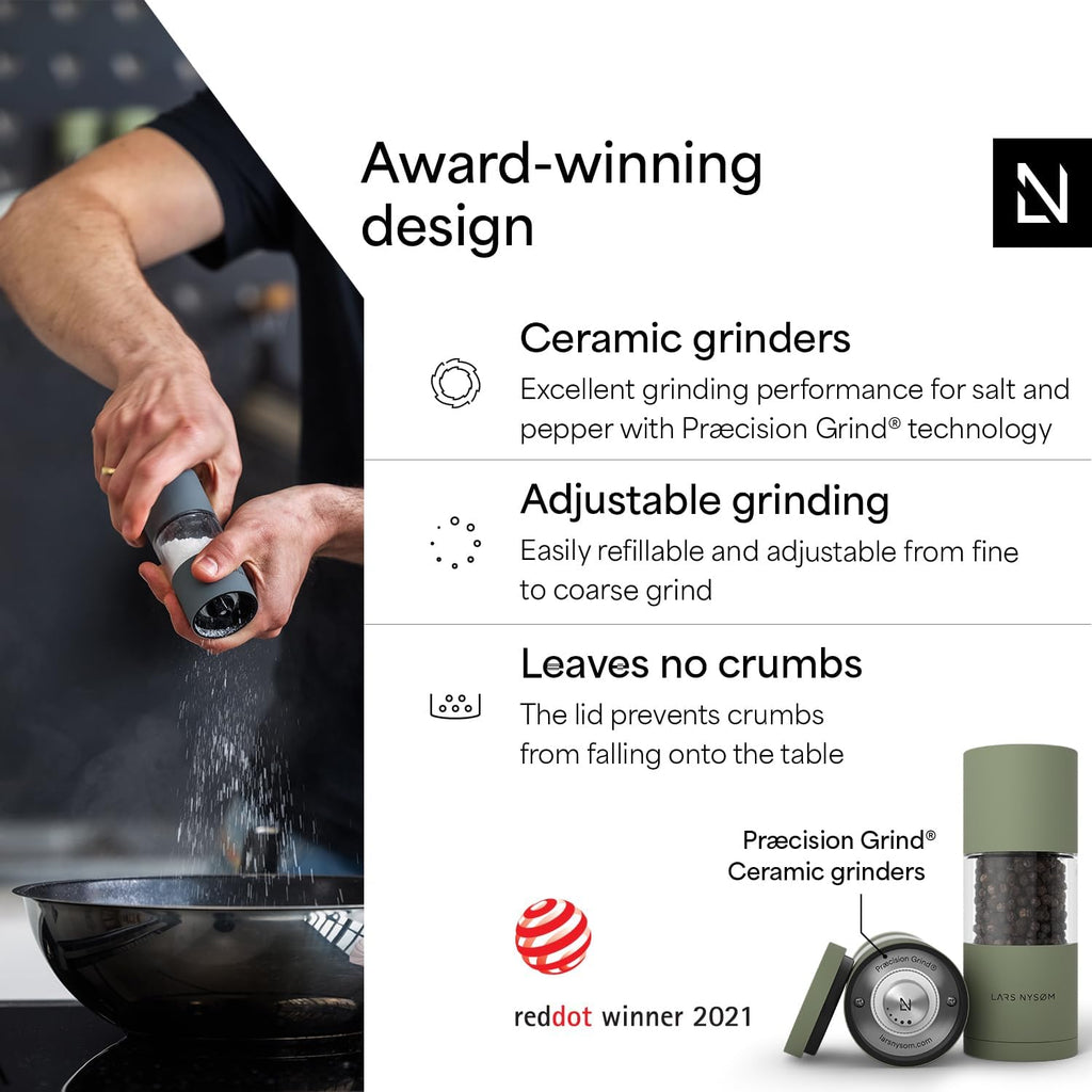 Salt and Pepper Grinder Set, Manual Salt and Pepper Mills with Adjustable Ceramic Grinder, Design Spice Shaker Set