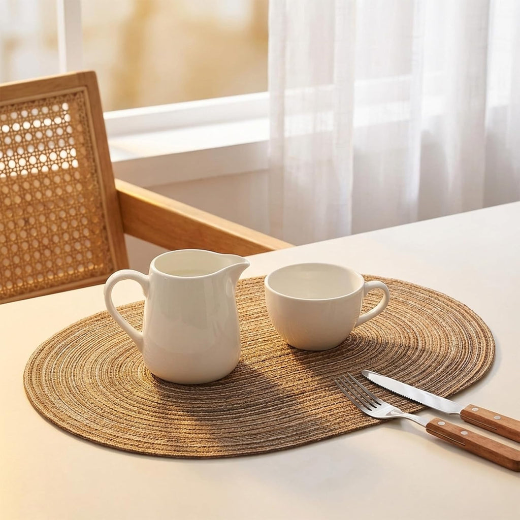 Placemats, Woven Oval Braided Dining Table Mats(Brown) - Set of 6