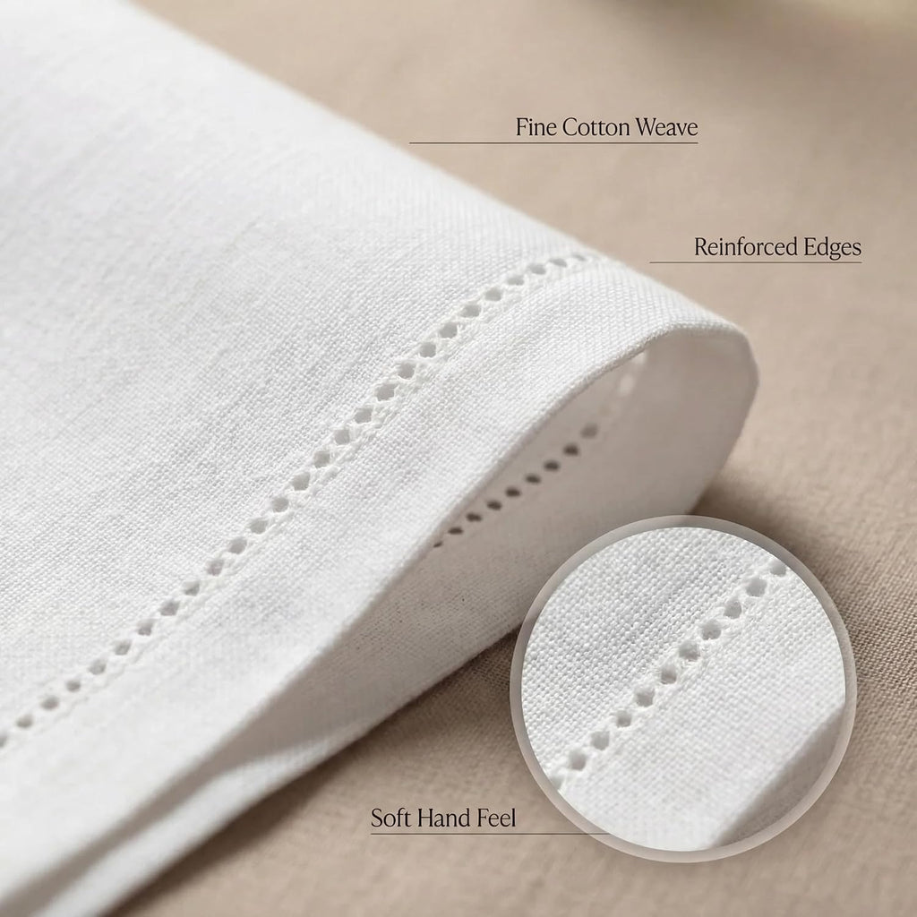 Cloth Napkins White Hemstitch Dinner Napkins Set of 12 (20X20) 100% Cotton Absorbent Washable Durable Reusable Ideal