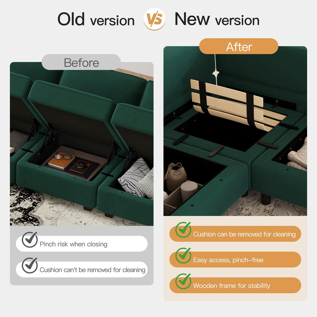 Modular Sectional Sofa with Storage Seat Oversized U Shaped Couch with Reversible Chaise Sofa Set with Ottoman Green